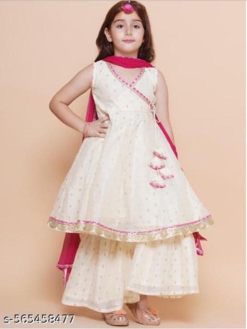 Girls Chanderi Silk Kurta Sharara Set with Dupatta